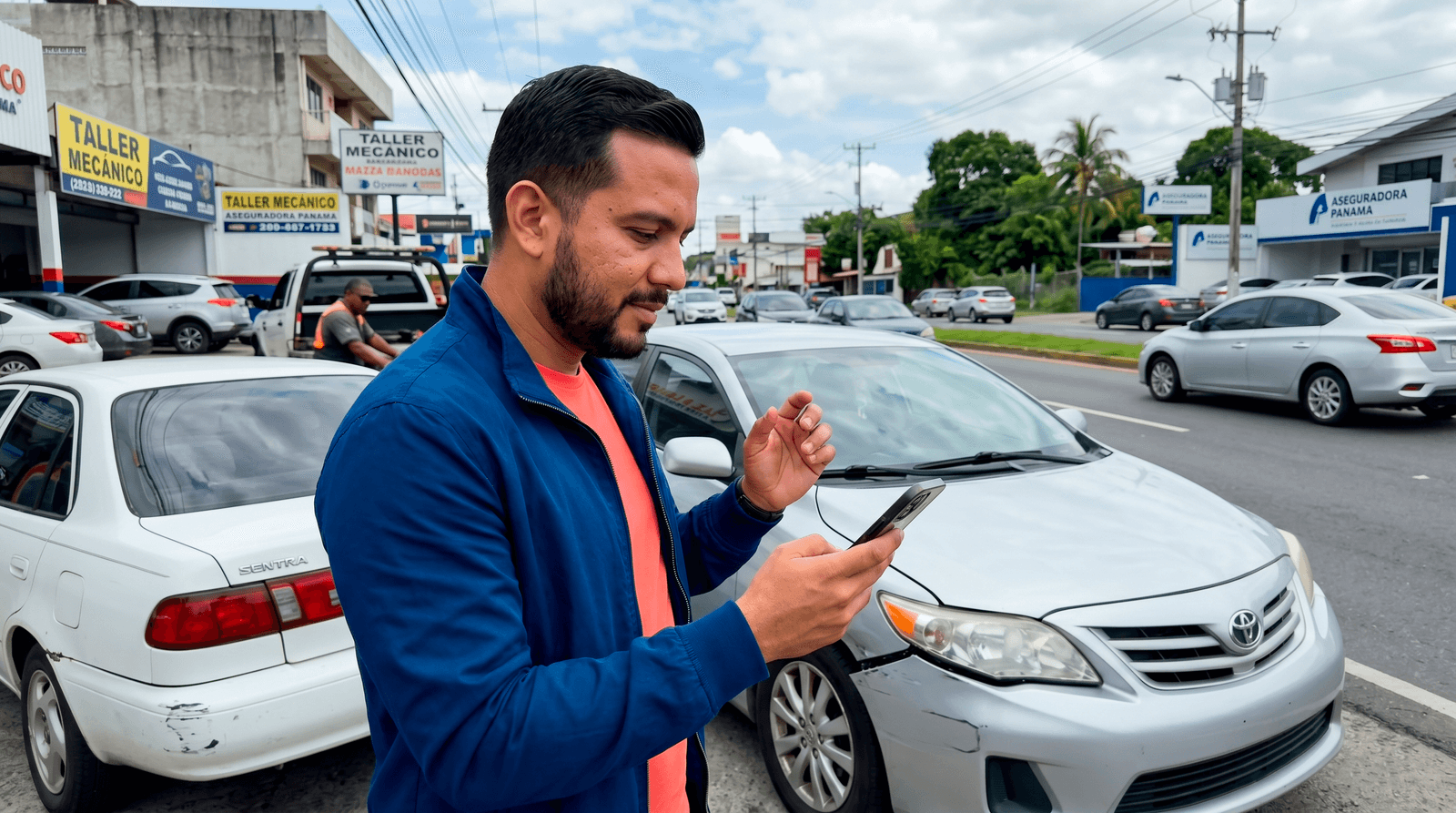 Auto asegurado tras accidente reflejando el costo del seguro de daños a terceros en Panamá.